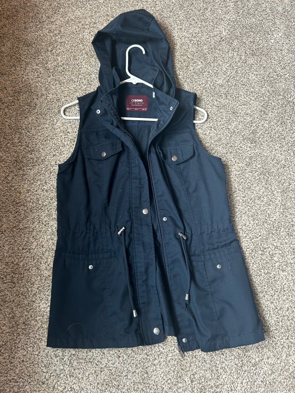 Ci Sono Navy Hooded Utility Vest with Drawstring Waist